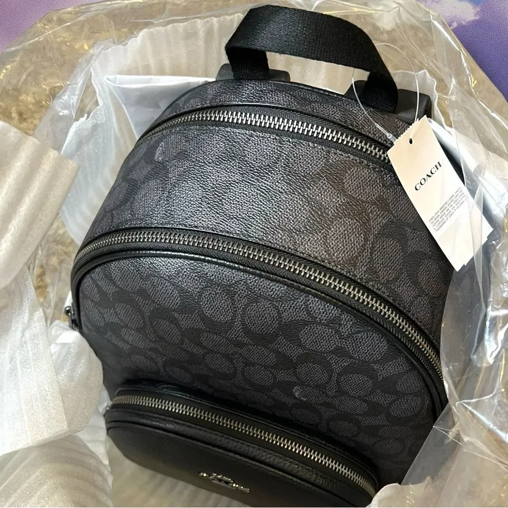 🔴New NWT Coach Court Backpack – Signature Canvas | Gunmetal/Charcoal/Black
